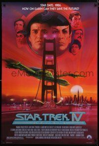 8j712 STAR TREK IV 1sh '86 art of Leonard Nimoy, Shatner & Klingon Bird-of-Prey by Bob Peak!