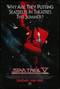 8j714 STAR TREK V advance 1sh '89 The Final Frontier, image of theater chair w/seatbelt!