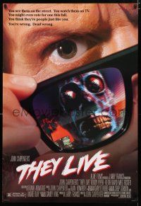 8j752 THEY LIVE DS 1sh '88 Rowdy Roddy Piper, John Carpenter, cool horror image!