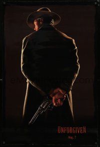 8j795 UNFORGIVEN dated teaser DS 1sh '92 classic image of gunslinger Clint Eastwood w/back turned!