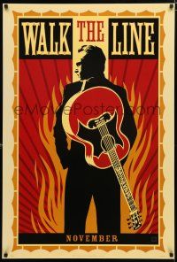 8j814 WALK THE LINE style A teaser DS 1sh '05 Shepard Fairey art of Joaquin Phoenix as Johnny Cash!