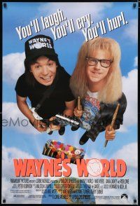 8j824 WAYNE'S WORLD DS 1sh '91 Mike Myers, Dana Carvey, one world, one party, excellent!