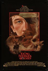 8j848 YOUNG SHERLOCK HOLMES 1sh '85 Steven Spielberg, Nicholas Rowe, really cool detective art!