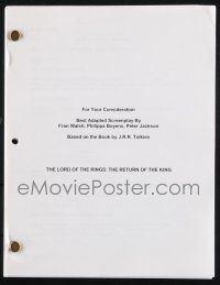 8k168 LORD OF THE RINGS: THE RETURN OF THE KING script '03 Peter Jackson, sent to Academy member!