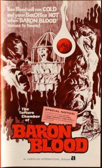 8k329 BARON BLOOD pressbook '72 Mario Bava, the ultimate in human agony, torture beyond belief!