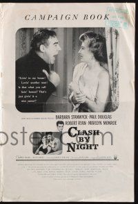 8k385 CLASH BY NIGHT pressbook '52 Fritz Lang, Barbara Stanwyck, Douglas, Marilyn Monroe shown!