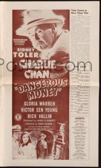 8k408 DANGEROUS MONEY pressbook '46 great images of Sidney Toler as detective Charlie Chan!
