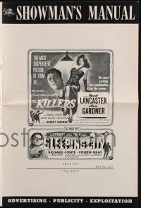 8k564 KILLERS/SLEEPING CITY pressbook '56 film noir double-bill, art of Lancaster & sexy Gardner!
