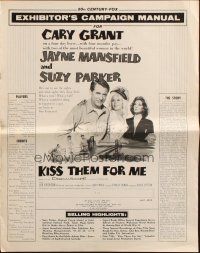 8k568 KISS THEM FOR ME pressbook '57 Cary Grant & Suzy Parker, plus sexy Jayne Mansfield!