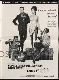8k575 LADY L pressbook '66 cool art of sexy Sophia Loren, Paul Newman & David Niven!