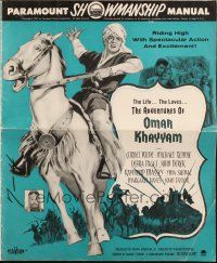 8k581 LIFE, LOVES & ADVENTURES OF OMAR KHAYYAM pressbook '57 art of Cornel Wilde on horseback!