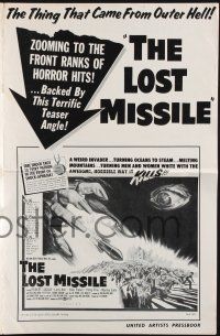 8k589 LOST MISSILE pressbook '58 horror of horrors from outer Hell comes to burn the world alive!