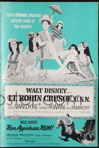8k598 LT. ROBIN CRUSOE, U.S.N./RUN, APPALOOSA, RUN pressbook '66 Walt Disney double bill!