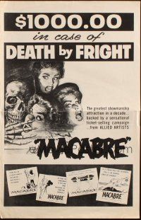 8k599 MACABRE pressbook '58 William Castle, art of skeleton & screaming babes in graveyard!