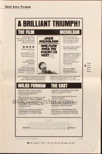 8k658 ONE FLEW OVER THE CUCKOO'S NEST pressbook '75 great c/u of Jack Nicholson, Milos Forman