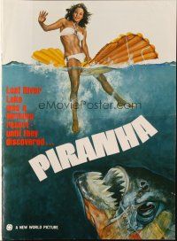 8k672 PIRANHA pressbook '78 Roger Corman, great art of man-eating fish & sexy girl by John Solie!
