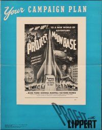 8k680 PROJECT MOONBASE pressbook '53 Robert Heinlein, cool art of rocket ship & wacky astronauts!