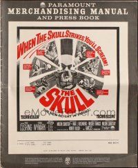 8k733 SKULL pressbook '65 Peter Cushing, Christopher Lee, cool horror artwork of creepy skull!