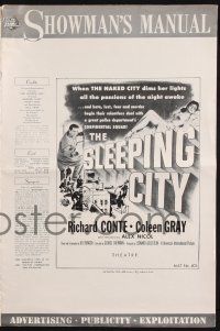 8k735 SLEEPING CITY pressbook '50 Richard Conte, when Naked City dims her lights passions awake!