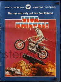 8k818 VIVA KNIEVEL pressbook '77 best artwork of the greatest daredevil jumping his motorcycle!