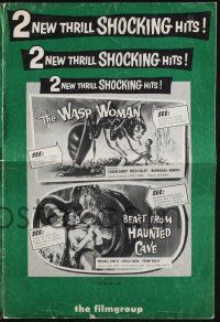 8k825 WASP WOMAN/BEAST FROM HAUNTED CAVE pressbook '59 fantastic horror/sci-fi double bill!