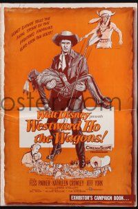 8k829 WESTWARD HO THE WAGONS pressbook '57 artwork of cowboy Fess Parker holding Native American!