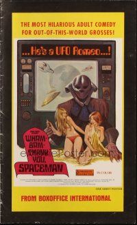 8k831 WHAM-BAM-THANK YOU SPACEMAN! pressbook '75 he's a UFO Romeo, wacky sci-fi sexploitation!
