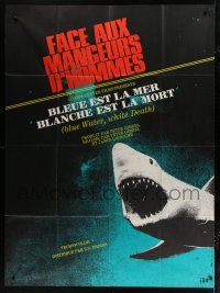 8m820 BLUE WATER, WHITE DEATH French 1p '71 cool close image of great white shark with open mouth!