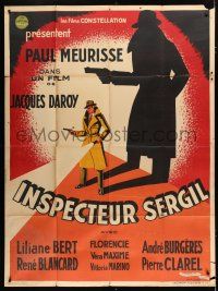 8m877 INSPECTOR SERGIL French 1p '47 cool art of detective Paul Meurisse w/ gun by Claude Bouxin!