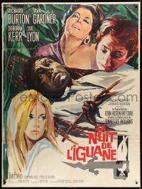 8m918 NIGHT OF THE IGUANA French 1p '64 art of Burton, Gardner, Lyon & Kerr by Brini, John Huston