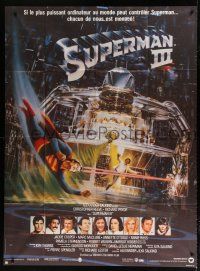 8m969 SUPERMAN III French 1p '83 art of Christopher Reeve flying & Richard Pryor by Berkey!