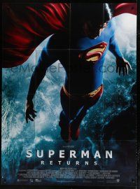 8m970 SUPERMAN RETURNS French 1p '06 Bryan Singer, full-length Brandon Routh in costume over Earth!