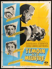 8m996 WITNESS TO MURDER French 1p '54 different art of Barbara Stanwyck & George Sanders!