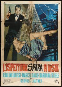 8m618 LE MONOCLE RIT JAUNE Italian 1p '64 Symeoni art of spy with sexy Barbara Steele in net!