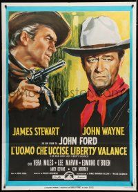 8m630 MAN WHO SHOT LIBERTY VALANCE Italian 1p '63 John Wayne & James Stewart, Ford, different art!