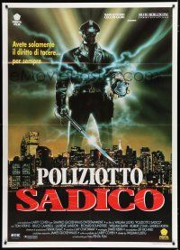 8m632 MANIAC COP Italian 1p R92 cool different art of crazy policeman with sword over city!