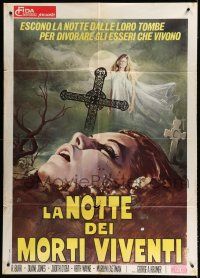 8m638 NIGHT OF THE LIVING DEAD Italian 1p '70 zombie classic, art of girl rising from the grave!