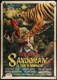 8m659 SANDOKAN THE GREAT Italian 1p '65 Umberto Lenzi, Ciriello art of tiger leaping at Reeves!