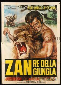 8m723 KING OF THE JUNGLE Italian 2p '69 best Tarantelli artwork of Tarzan rip-off wrestling lion!