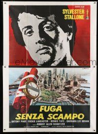 8m747 NO PLACE TO HIDE Italian 2p '77 Franco art of Sylvester Stallone over New York City!