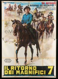 8m761 RETURN OF THE SEVEN Italian 2p '67 different art of Yul Brynner on horse by Olivetti!