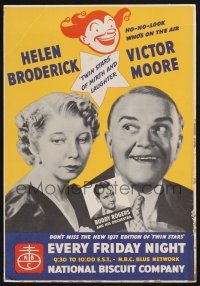 8m023 TWIN STARS 1937 12x17 NBC radio poster '37 Helen Broderick, Victor Moore, Buddy Rogers!