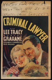 8m199 CRIMINAL LAWYER WC '36 cool stone litho of Lee Tracy & sexy blonde Margot Grahame!