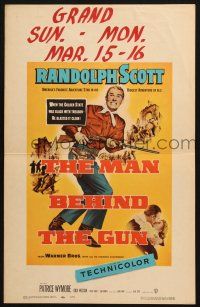 8m323 MAN BEHIND THE GUN WC '52 Randolph Scott blasted the Golden State clean of treason!