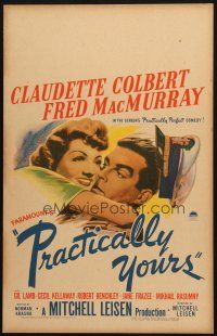 8m365 PRACTICALLY YOURS WC '44 art of Claudette Colbert hugging Air Force pilot Fred MacMurray!