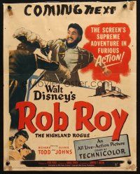 8m381 ROB ROY WC '54 Disney, artwork of Richard Todd as The Scottish Highland Rogue!