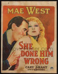 8m401 SHE DONE HIM WRONG WC '33 romantic artwork of Owen Moore kissing Mae West's shoulder!