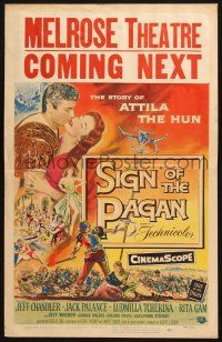 8m408 SIGN OF THE PAGAN WC '54 Reynold Brown art of Jeff Chandler & Jack Palance as Attila the Hun!