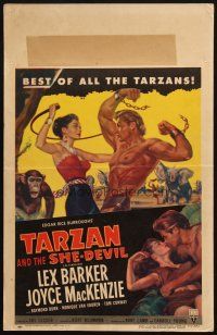 8m437 TARZAN & THE SHE-DEVIL WC '53 sexy Joyce MacKenzie swings whip at barechested Lex Barker!
