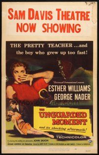 8m455 UNGUARDED MOMENT WC '56 close up art of teacher Esther Williams threatened by John Saxon!